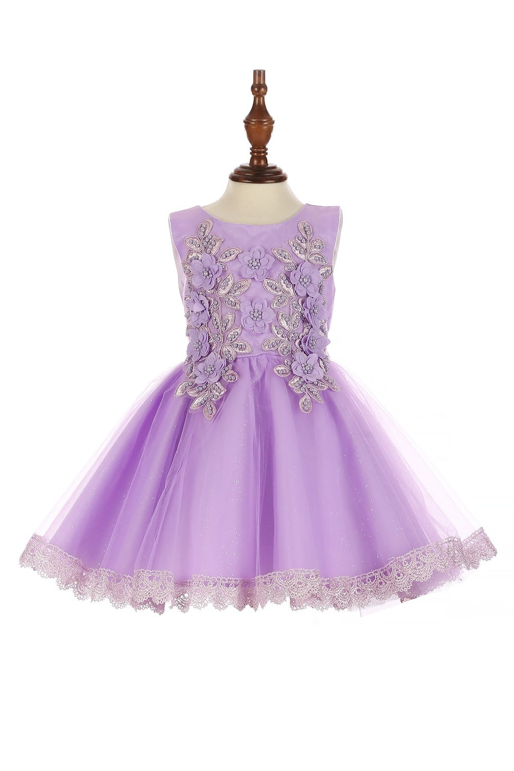 Beautiful Adorned With 3D Flowers Lace Tulle Skirt Kids Dress CU9126B Elsy Style Kids Dress