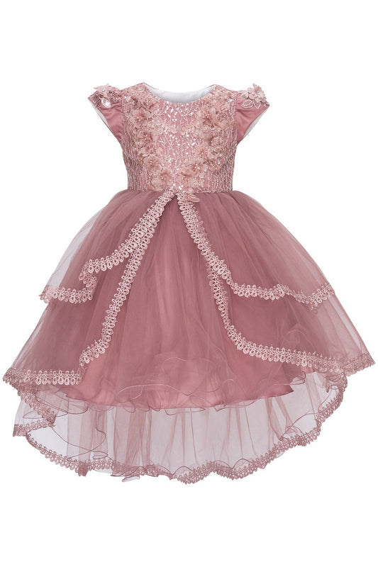 Beautiful Lace Decorated Sequin Lace Top Cap Sleeves Long Kids Dress CU9123 Elsy Style Kids Dress