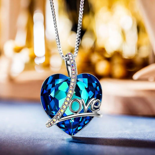 Bermuda Blue  Heart Shaped  Elements Lining Necklace Elsy Style Necklace