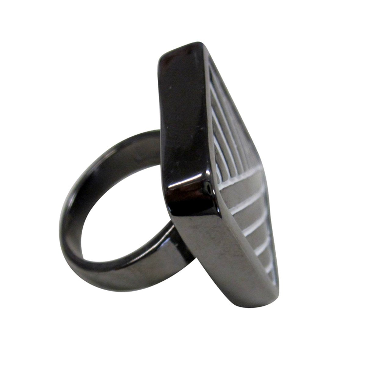 Big Mod Inspired Square Shiny Black Rhodium White Epoxy Ring Elsy Style Ring