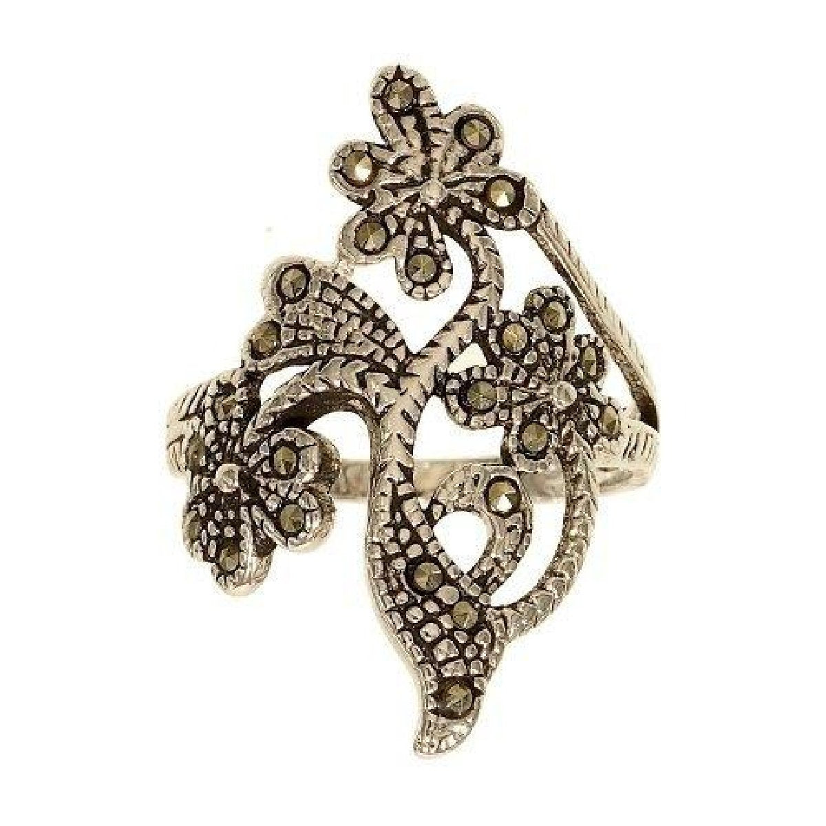 Bouquet of Flowers Antique Detail Genuine Marcasite Ring Elsy Style Ring