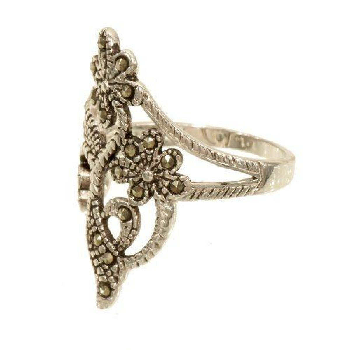 Bouquet of Flowers Antique Detail Genuine Marcasite Ring Elsy Style Ring