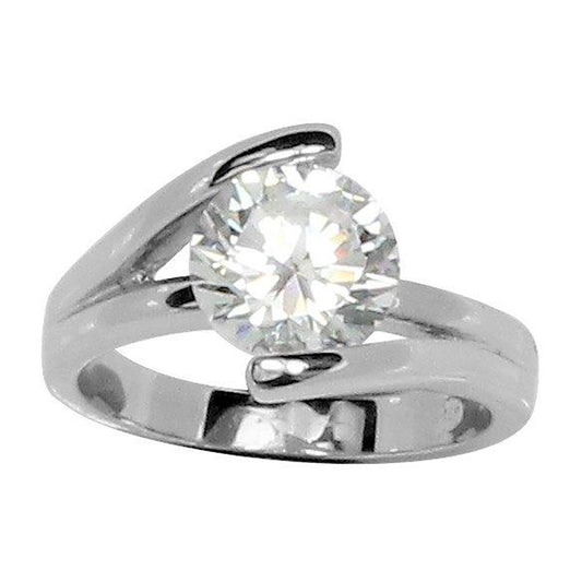 Brilliant Round Solitaire Engagement Style Ring in Silvertone Stainless Steel and Cubic Zirconia Elsy Style Ring