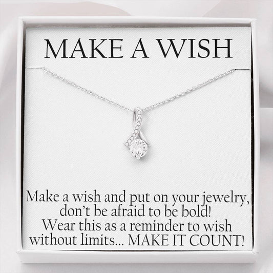 CARD#2-make-a-wish 18K White Gold Plated Ribbon Love Necklace made with  Crystals Elsy Style Jewelry