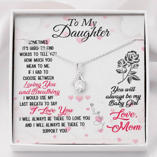 CARD#3-to-my-daughter 18K White Gold Plated Ribbon Love Necklace made with  Crystals Elsy Style Jewelry