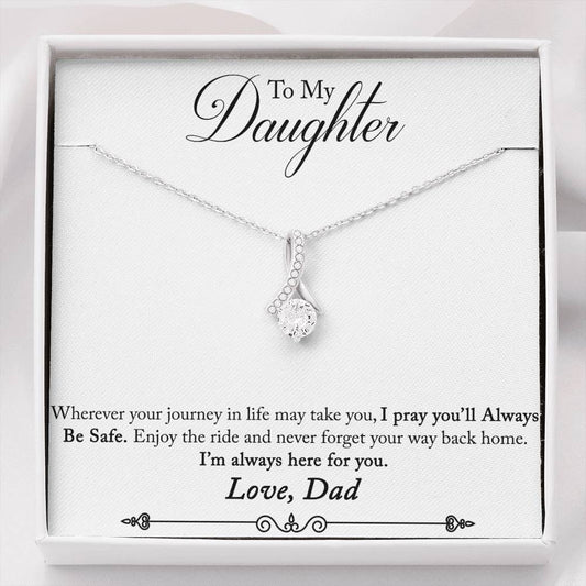 CARD#30-Father_to_daughter_final_first_text 18K White Gold Plated Ribbon Love Necklace made with  Crystals Elsy Style Jewelry
