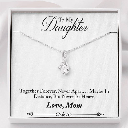 CARD#41-Mother_to_daughter_final_first_text 18K White Gold Plated Ribbon Love Necklace made with  Crystals Elsy Style Jewelry