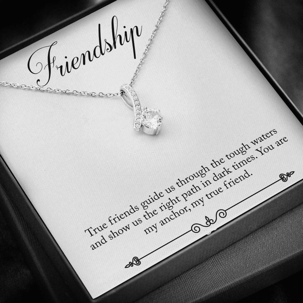 CARD#70-Friendship 18K White Gold Plated Ribbon Love Necklace made with  Crystals Elsy Style Jewelry