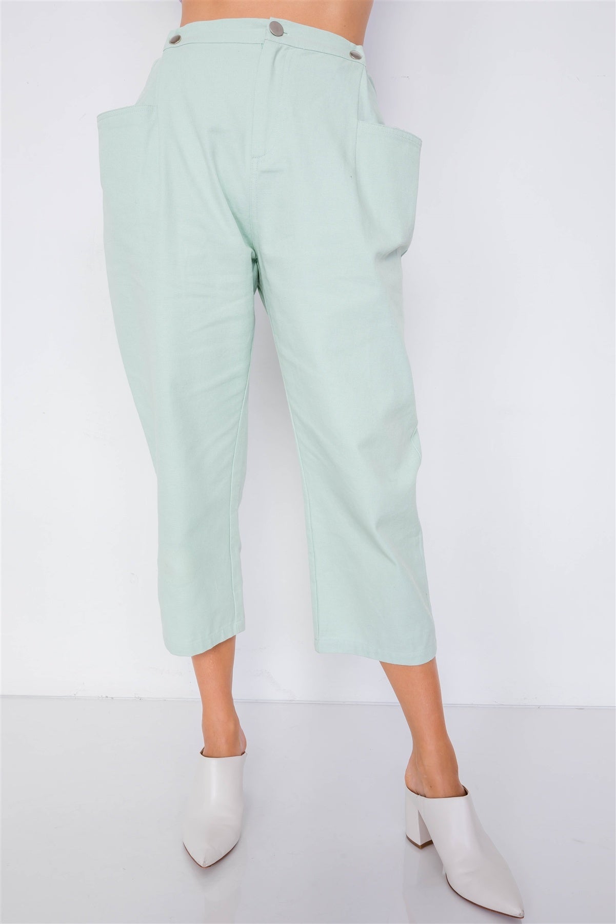 Pastel Chic Solid Ankle Wide Leg Adjustable Snap Waist Pants L