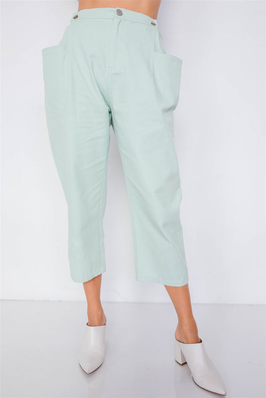 Pastel Chic Solid Ankle Wide Leg Adjustable Snap Waist Pants L