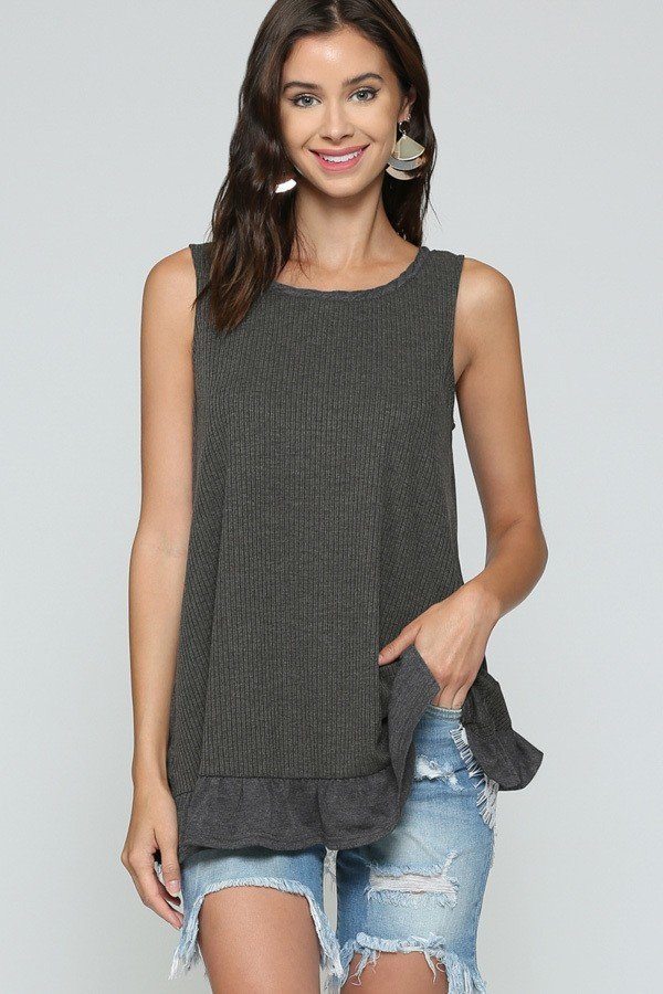 Sleeveless Back Lace Ruffle Detail Tank Top L