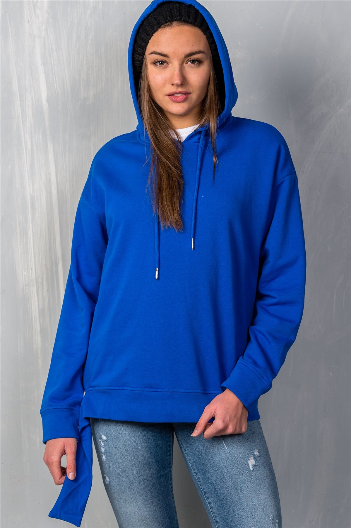 Uneven Hem Graphic "venice" Pullover Hoodie L