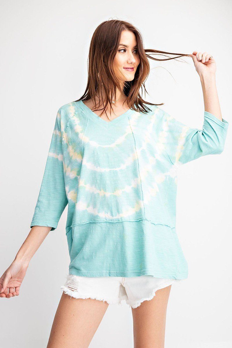 3/4 Sleeves Special Washed Boxy Cotton Slub Top L