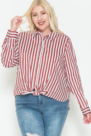 Multi Stripe Side Slit Cotton Shirt 1XL