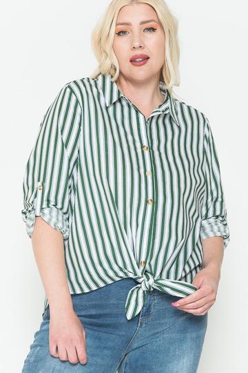 Multi Stripe Side Slit Cotton Shirt 1XL