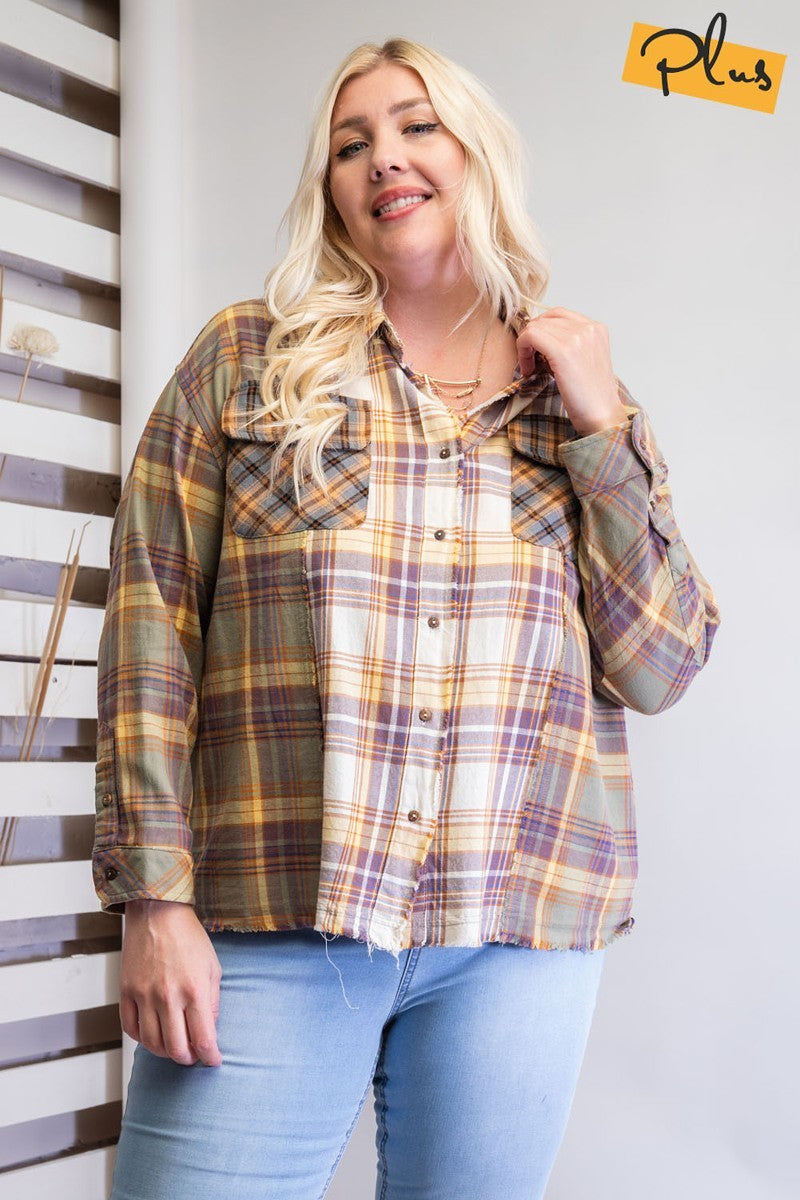 Plaid Mix Button Down Shirt 3XL