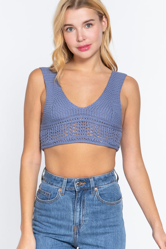 Textured Crop Sweater Tank Top L