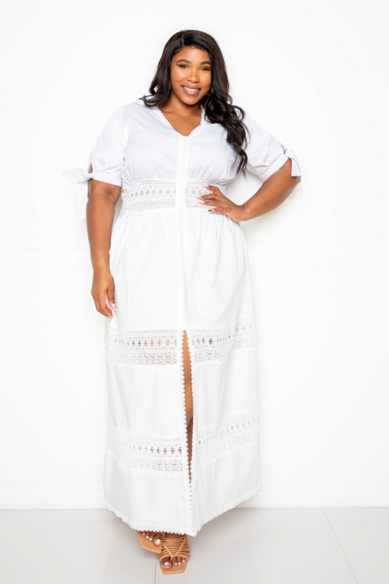 Puff Sleeve Maxi Dress With Lace Insert 3XL