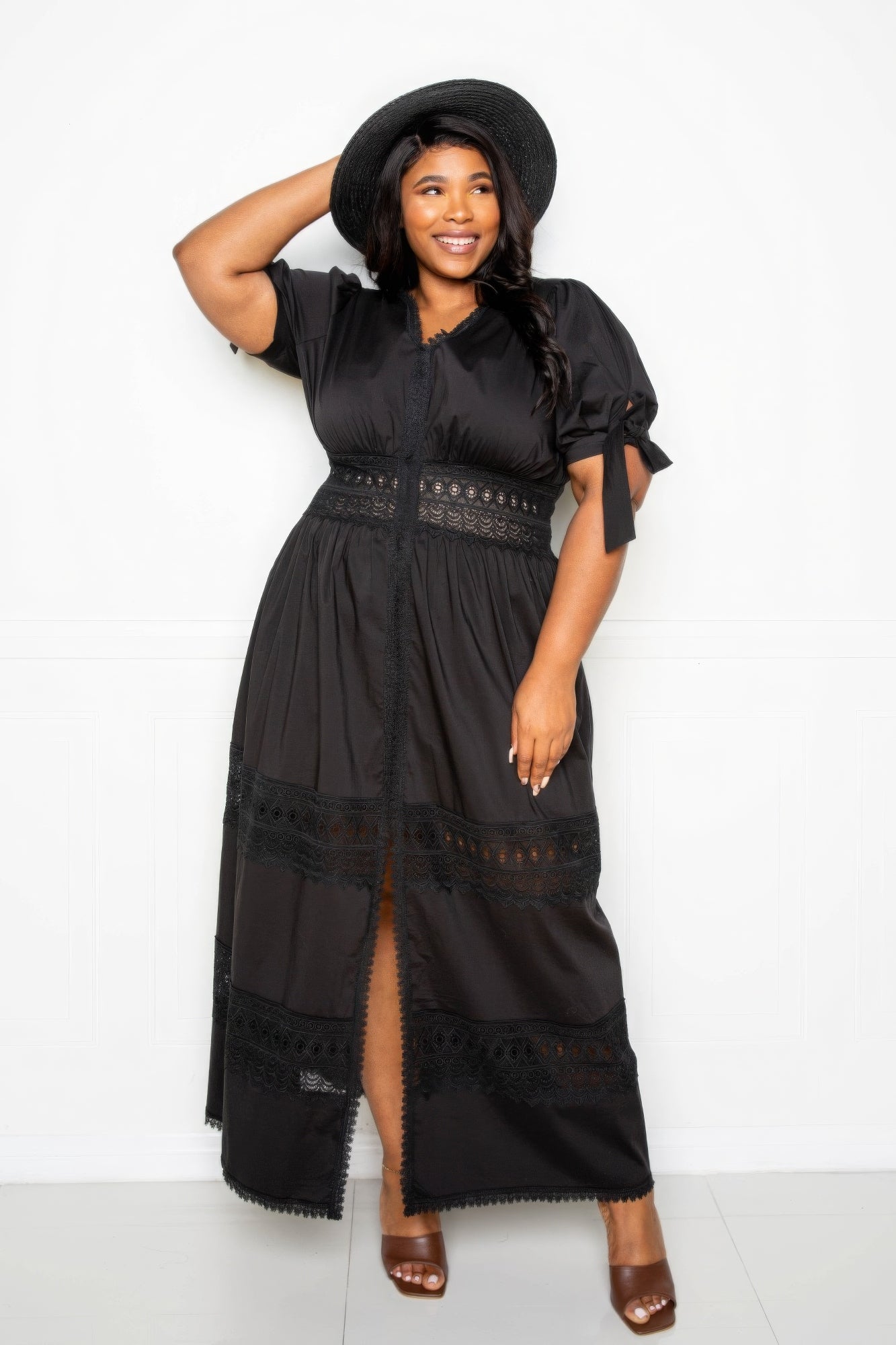 Puff Sleeve Maxi Dress With Lace Insert 3XL