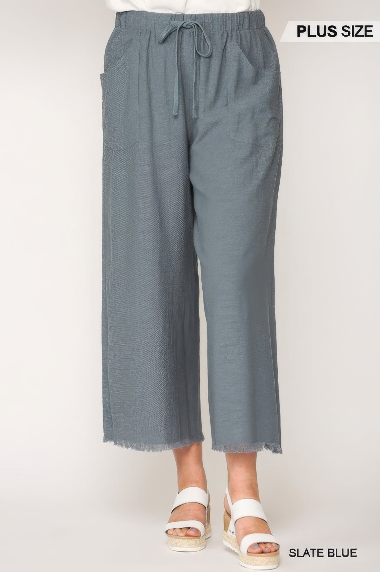 Frayed Wide Leg Pants With Pockets 2XL