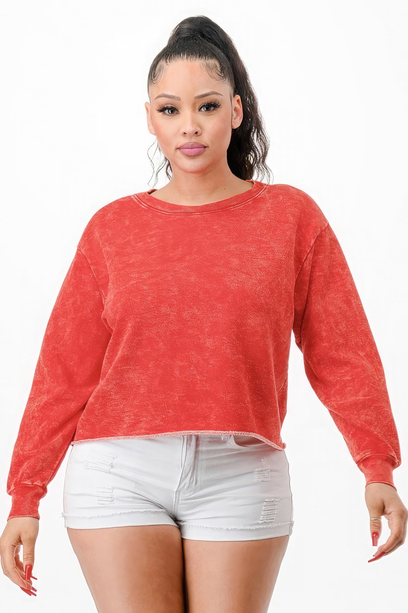 Washed French Terry Cropped Sweatshirts S