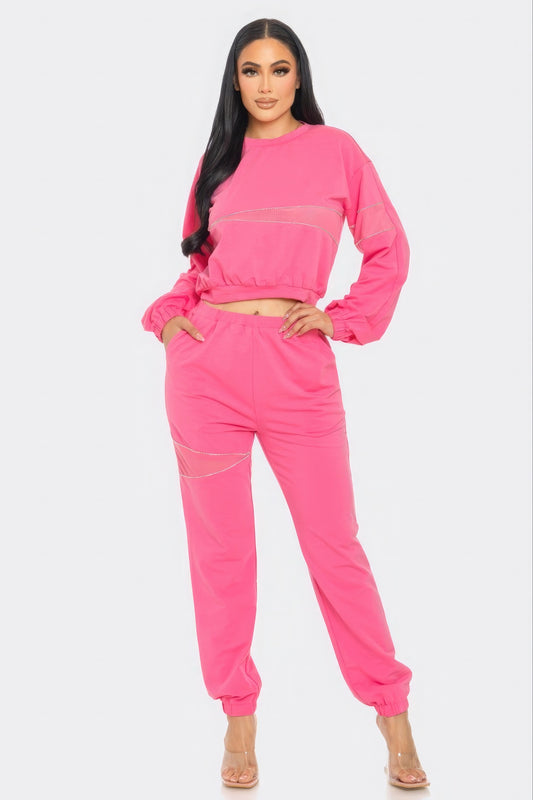 Terry Mesh & Rhinestone Detail Set L