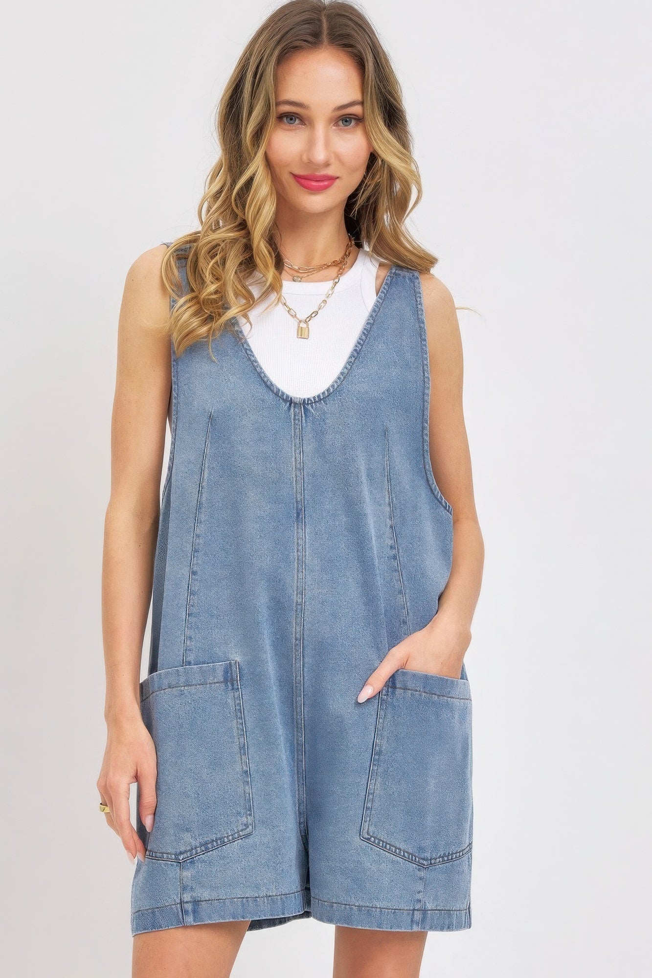 Summer Denim Overall Romper L
