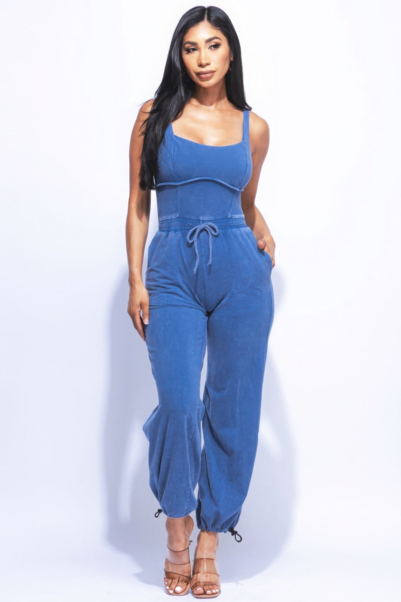 Washed Jumpsuit With Adjustable Ankle L