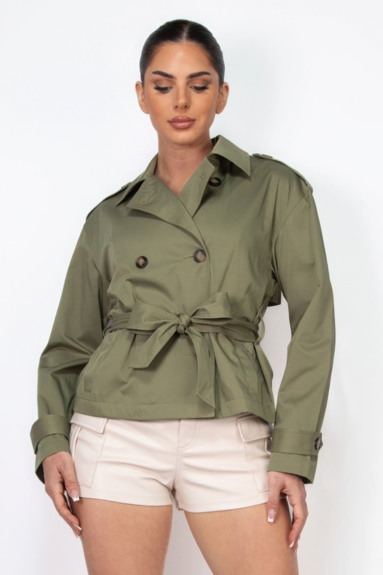 Double-breasted Waist-tie Trench Coat L