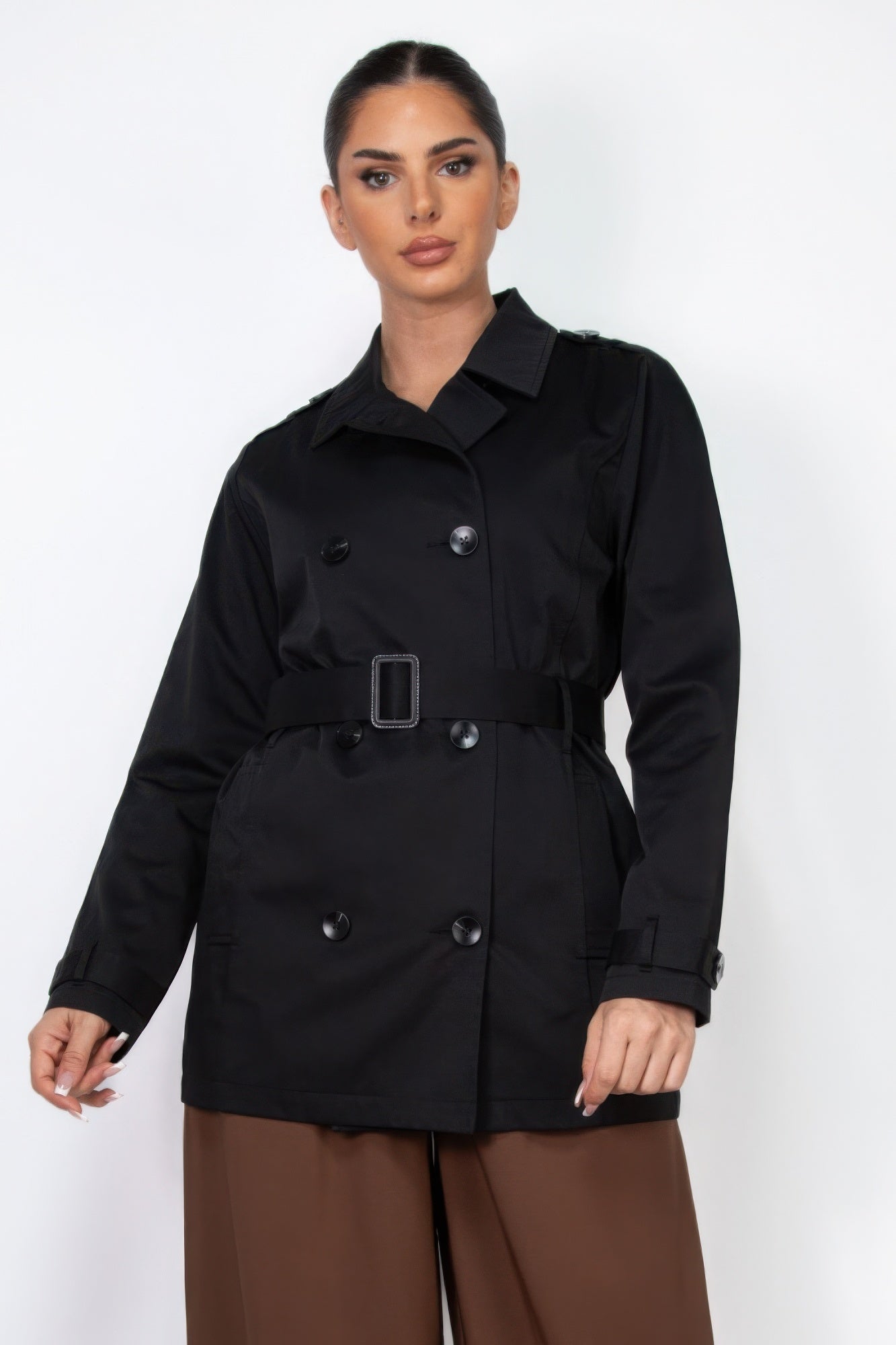 Double-breasted Notch Belted Coat L