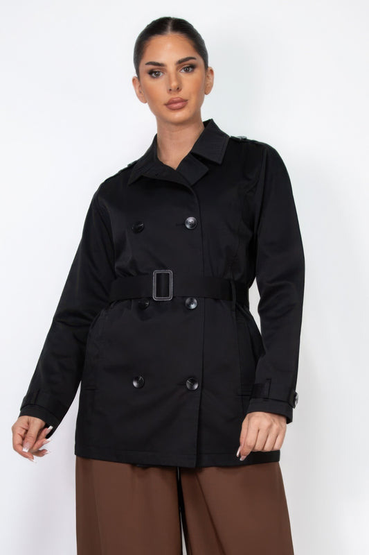 Double-breasted Notch Belted Coat L