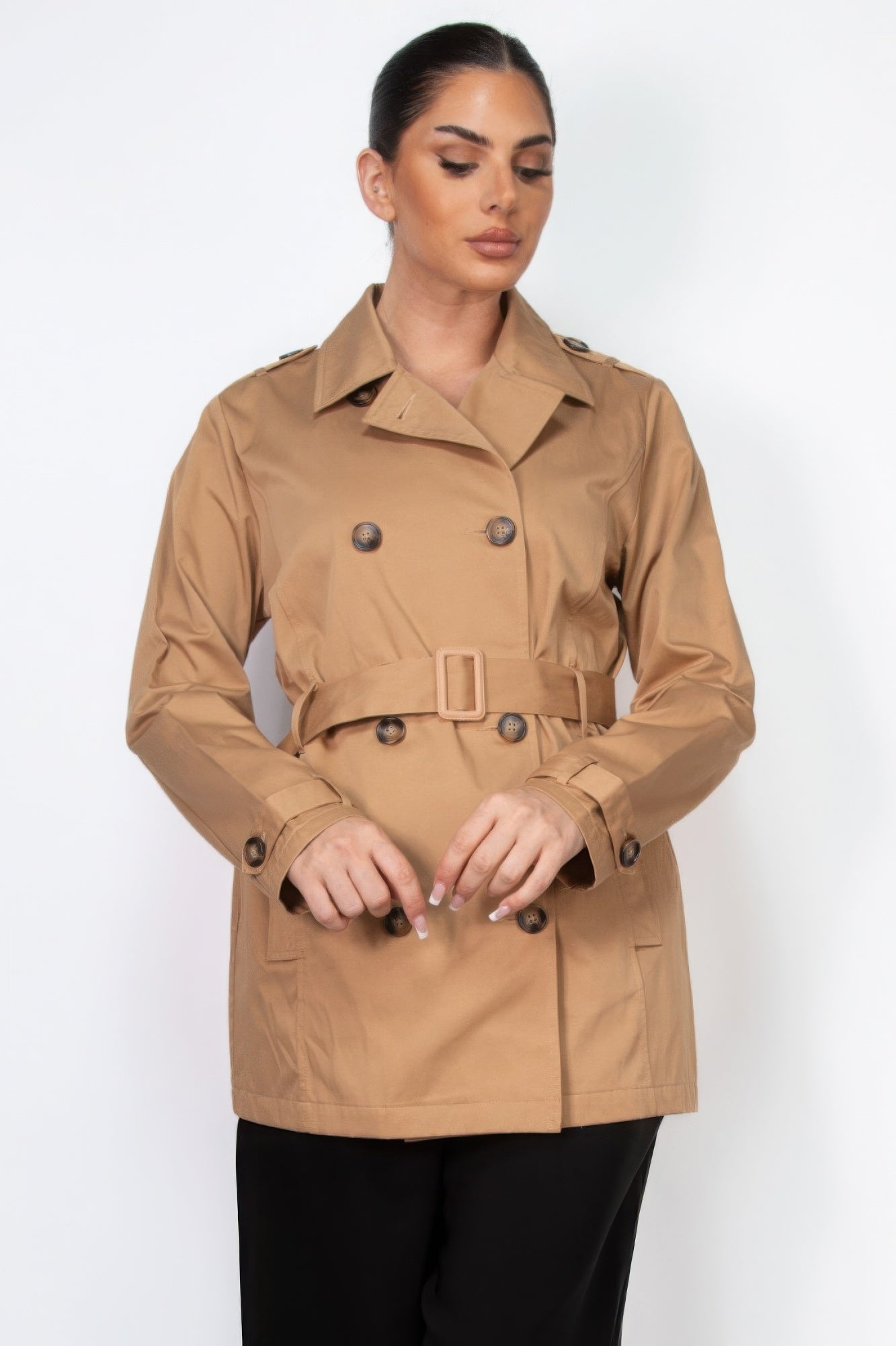 Double-breasted Notch Belted Coat L