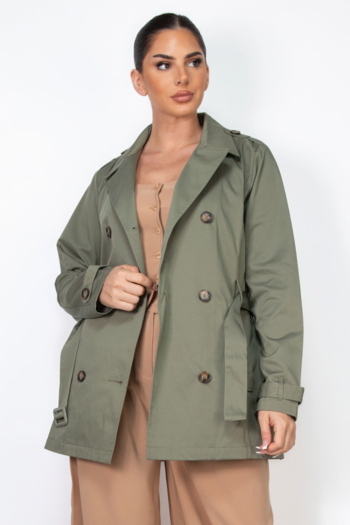 Double-breasted Notch Belted Coat L
