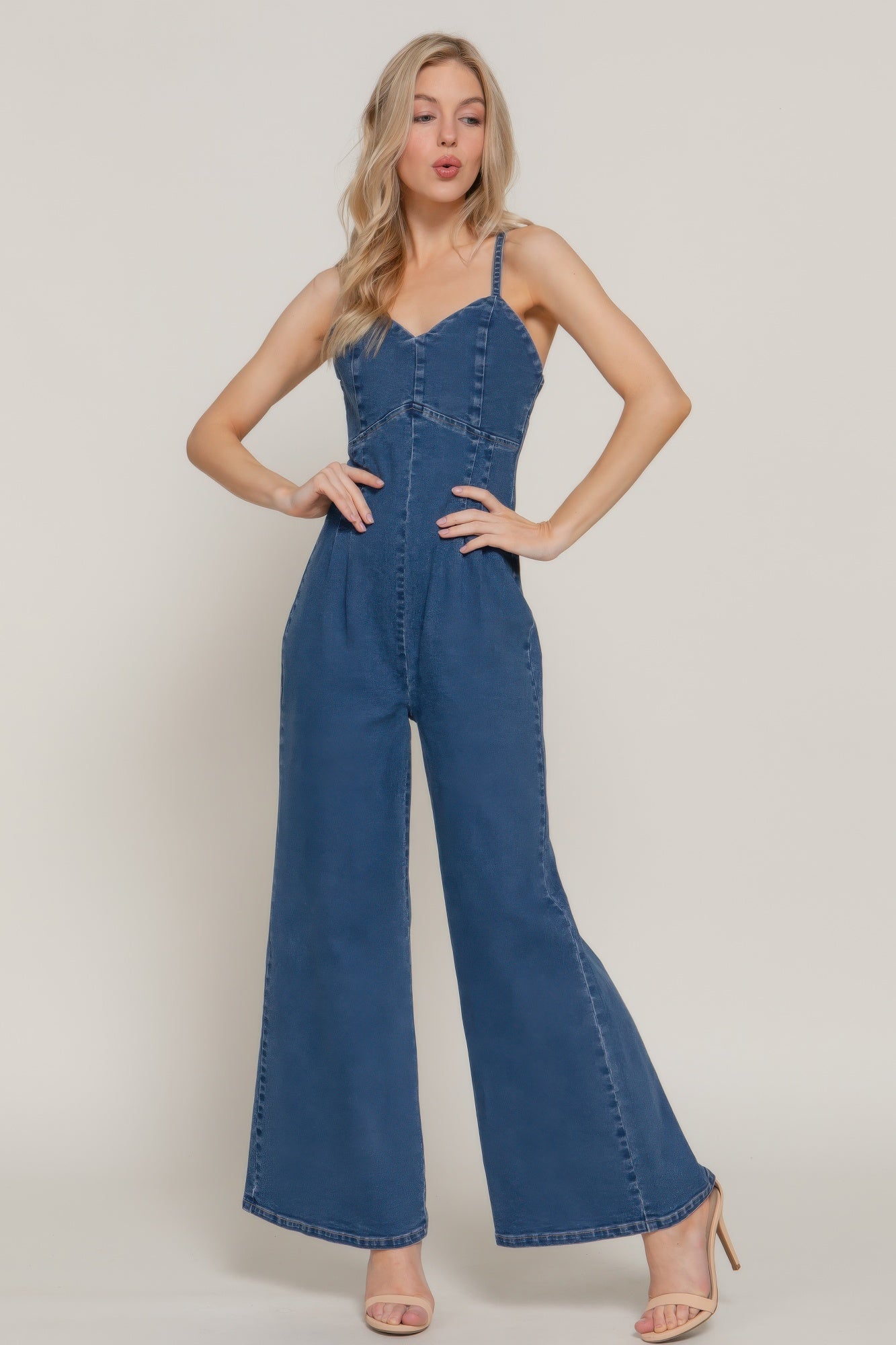 Cami Stretch Denim Jumpsuit L