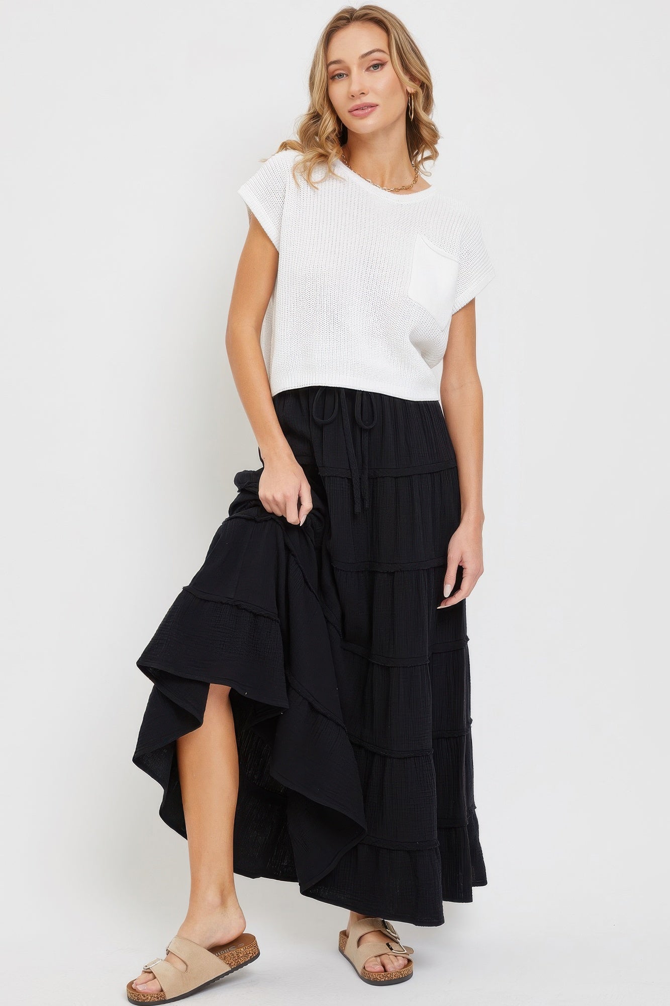 Cotton Gauze Tiered Maxi Skirt