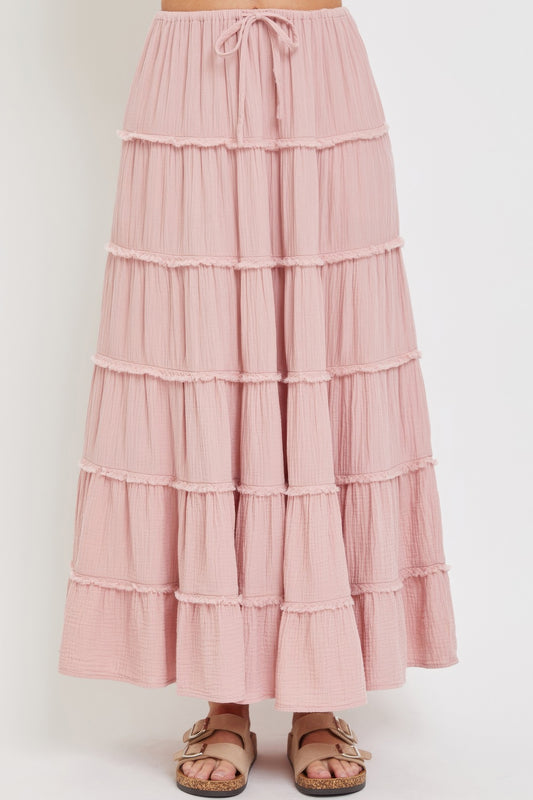 Cotton Gauze Tiered Maxi Skirt L