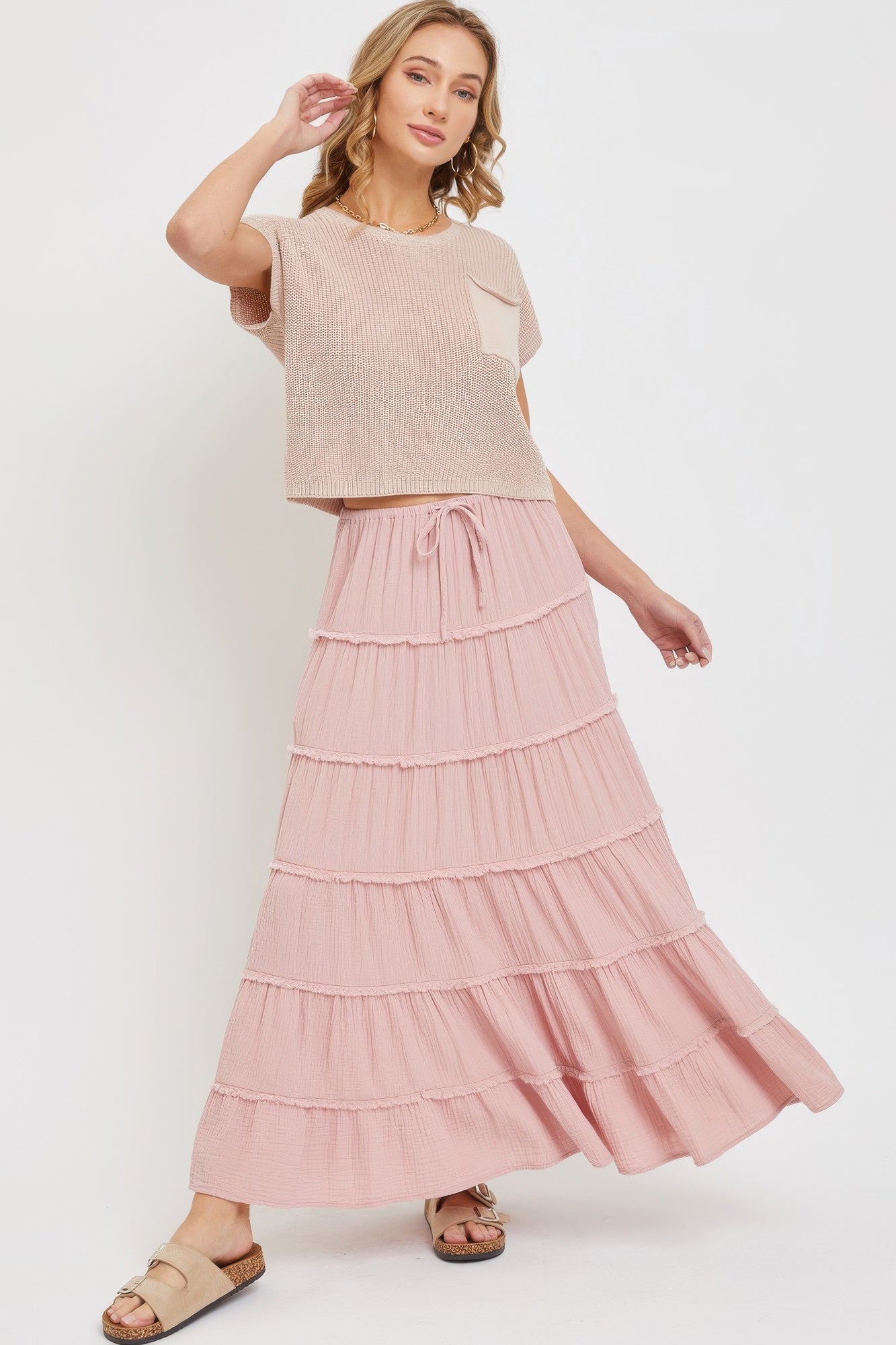 Cotton Gauze Tiered Maxi Skirt