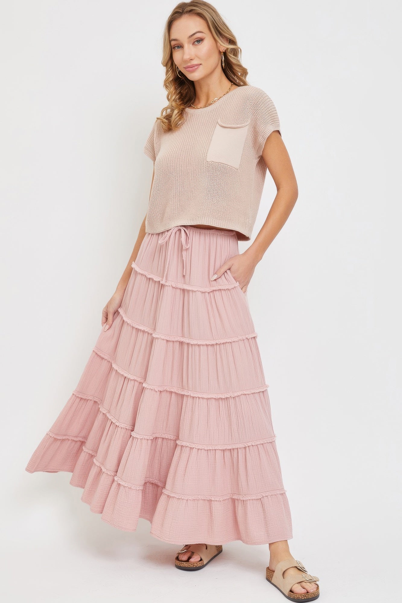Cotton Gauze Tiered Maxi Skirt