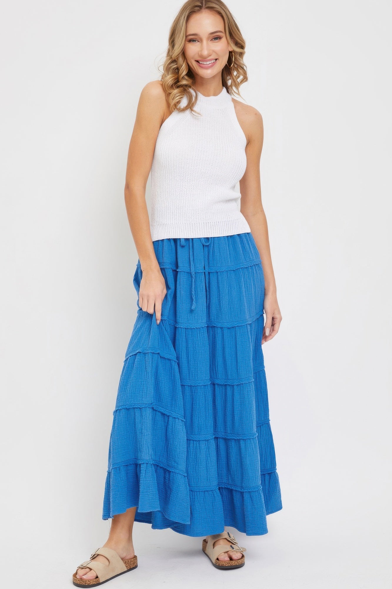 Cotton Gauze Tiered Maxi Skirt