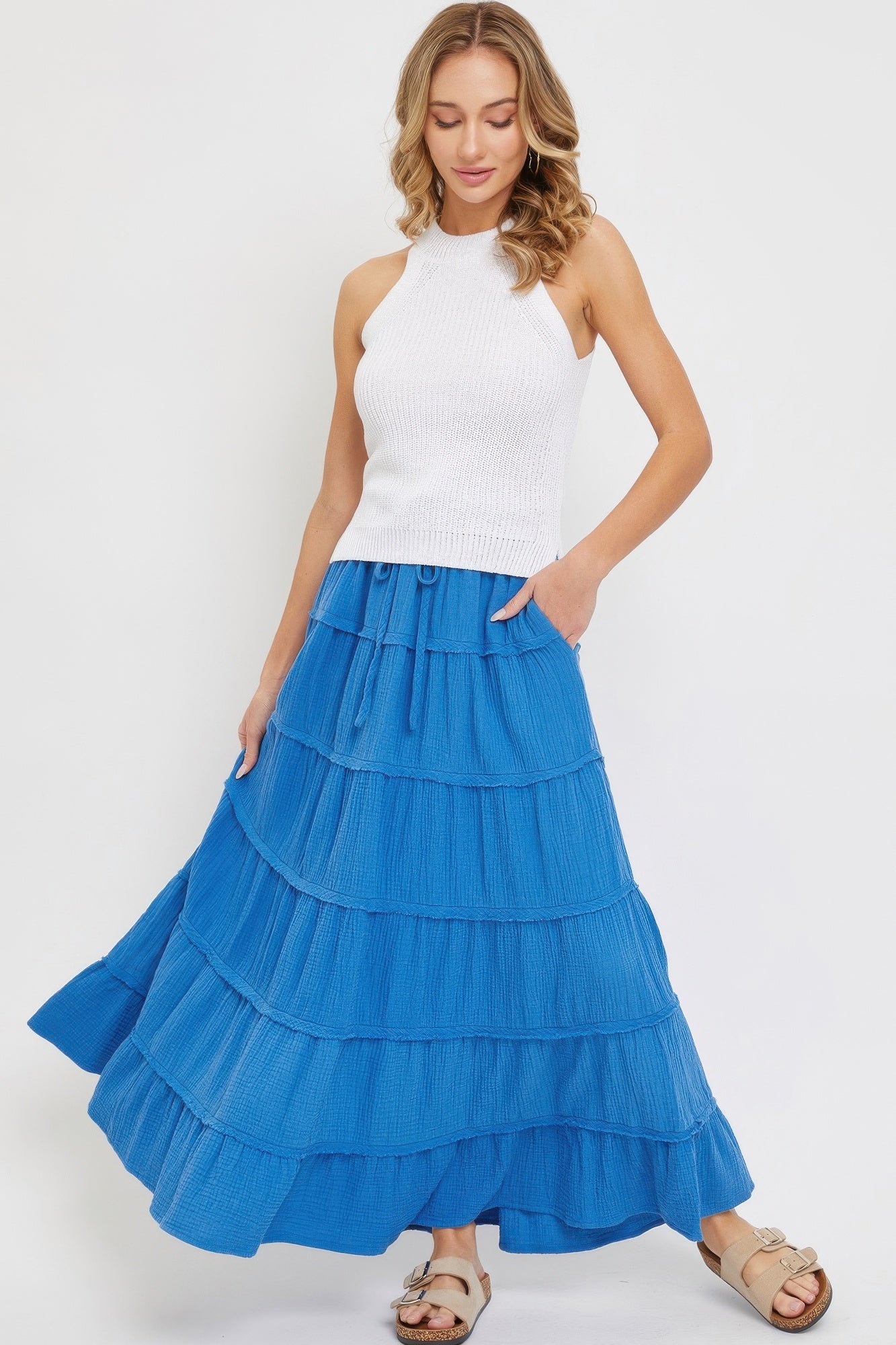 Cotton Gauze Tiered Maxi Skirt