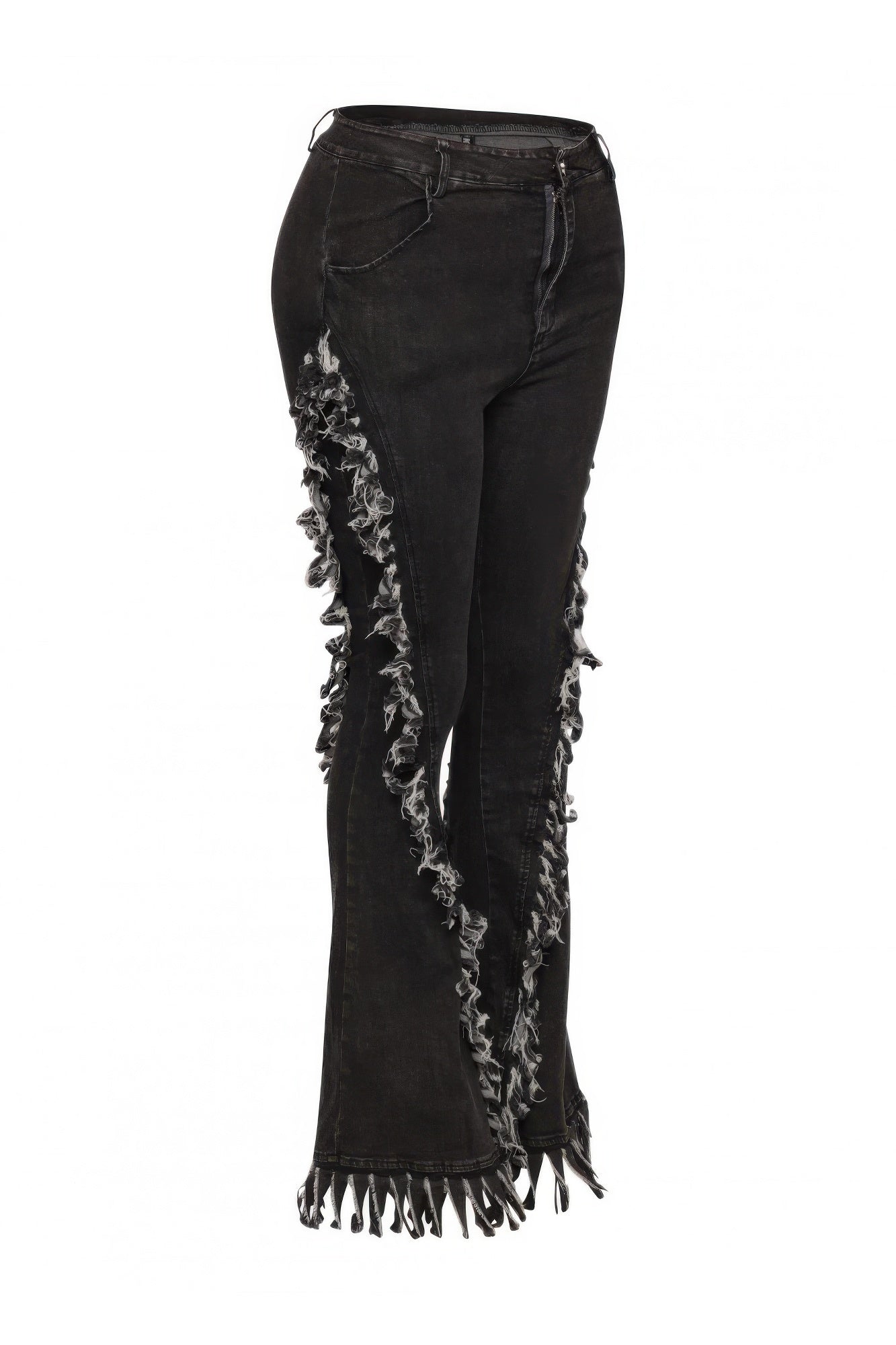 Distressed Fringe Denim Flared Pant
