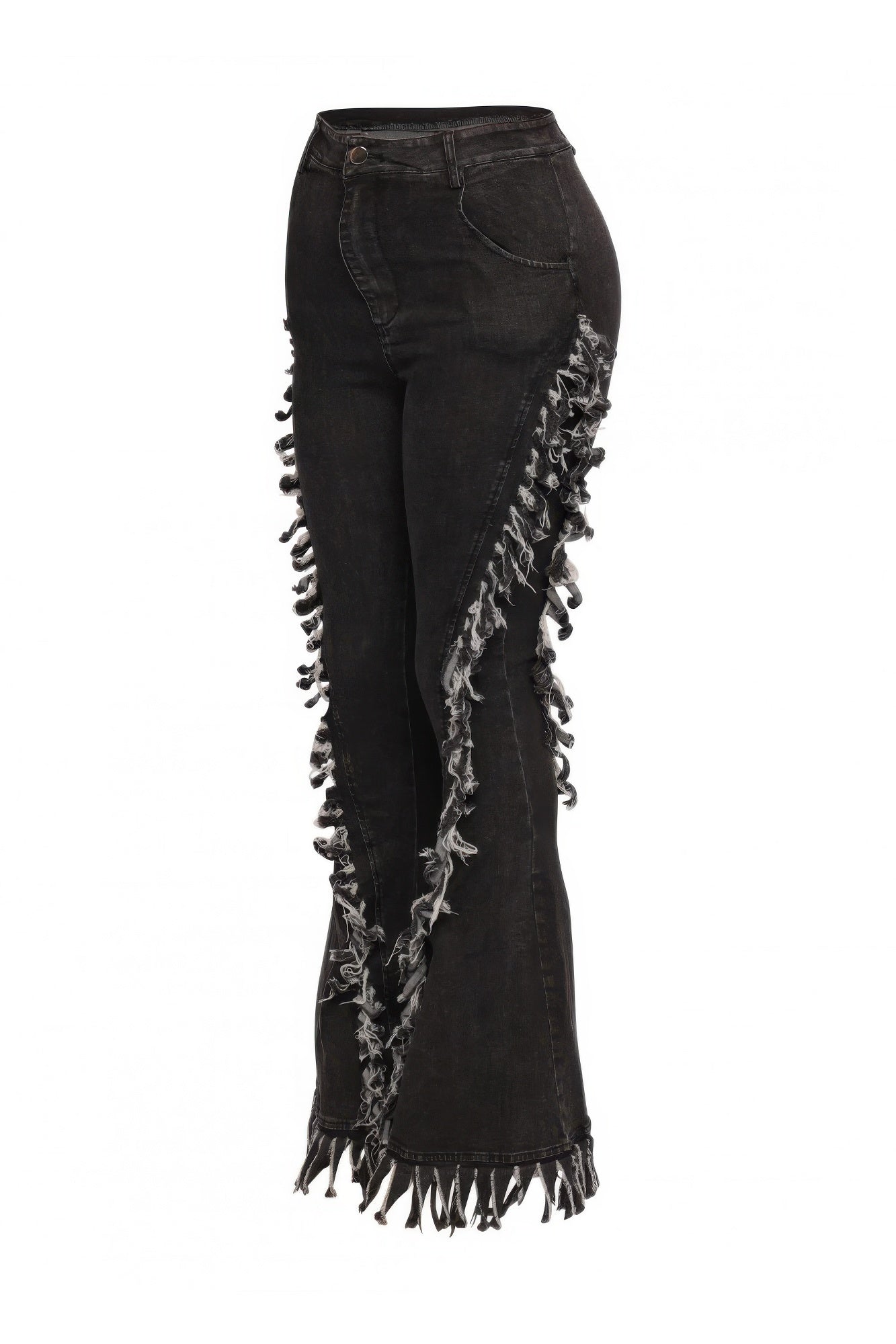 Distressed Fringe Denim Flared Pant
