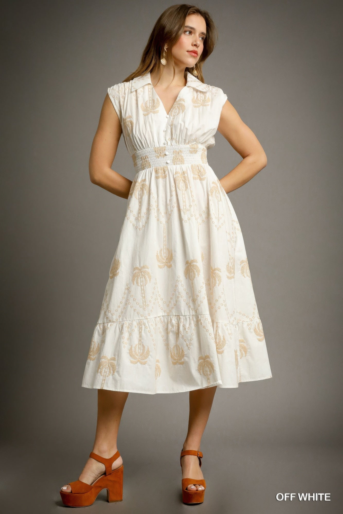 Tropical Breeze Embroidered Midi Dress L