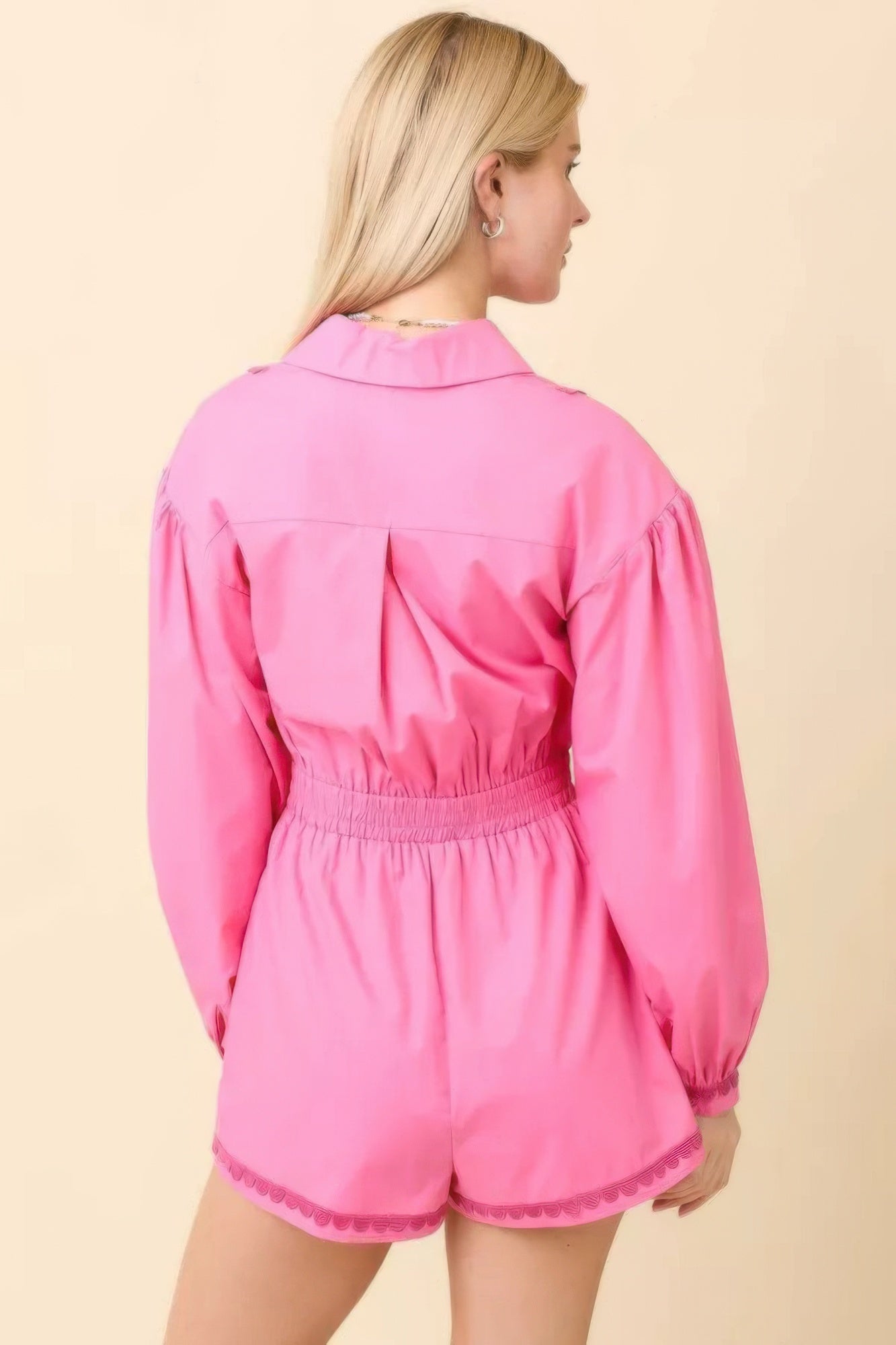 Long Sleeve Romper With Contrasting Scallop Lace