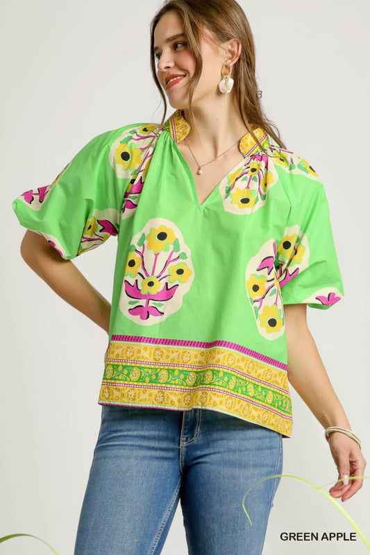 Boho-chic Floral Print Blouse L