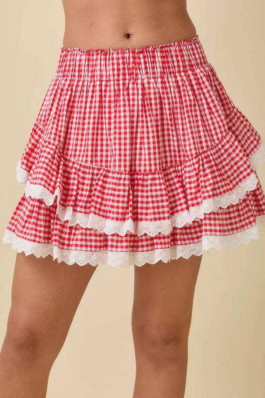 Gingham Ruffle Skort With Eyelet Ruffle L