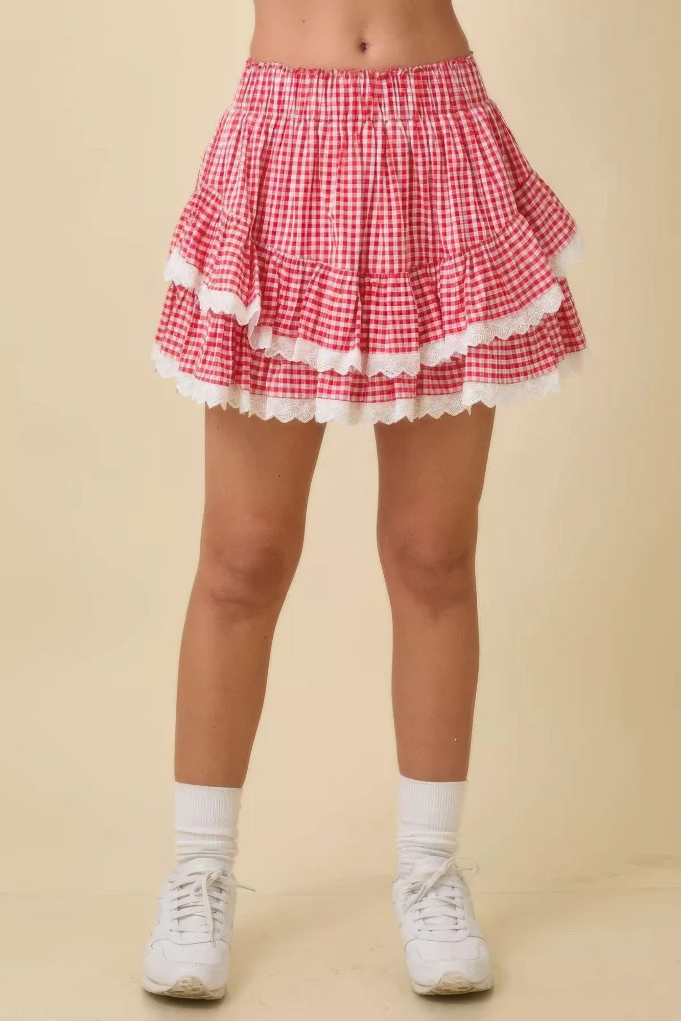 Gingham Ruffle Skort With Eyelet Ruffle