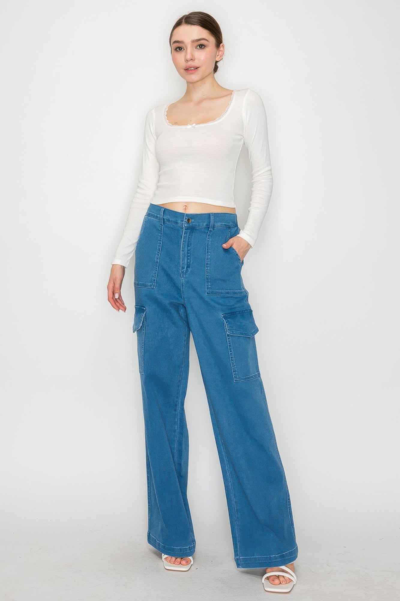 Lace Trim Square Long Sleeve Top