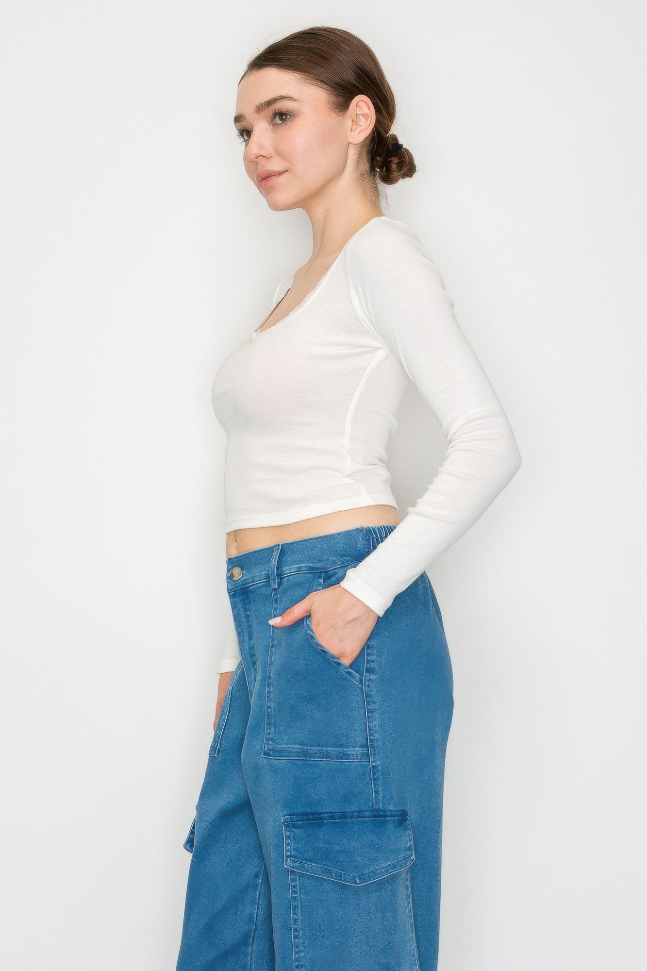 Lace Trim Square Long Sleeve Top