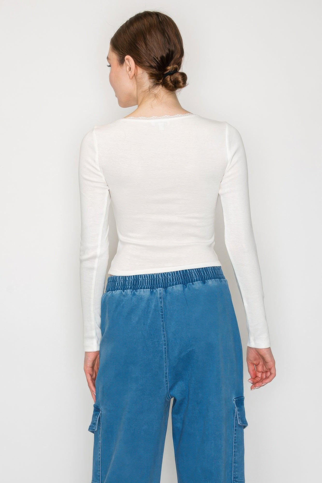 Lace Trim Square Long Sleeve Top